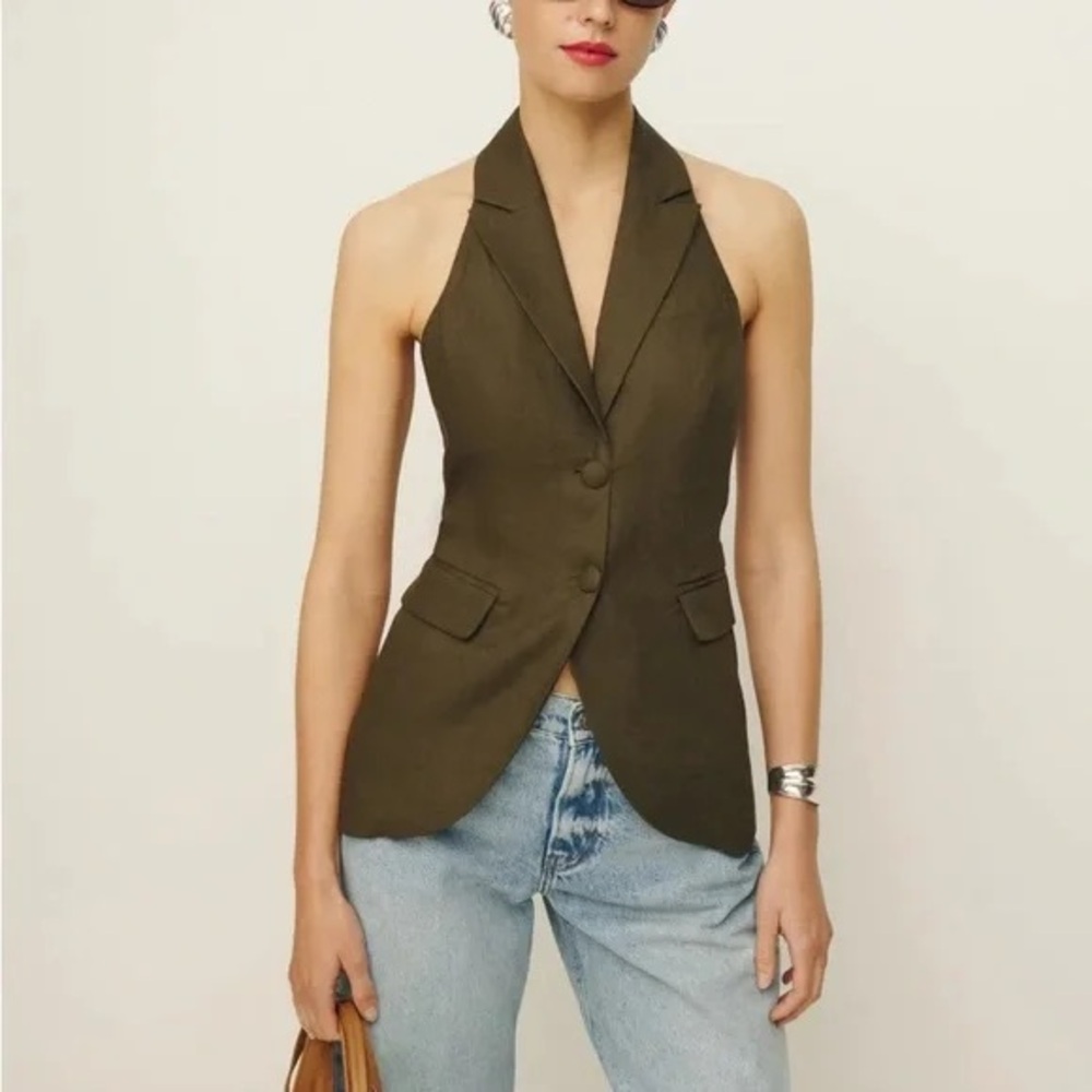Olive Halter Blazer Top - Women